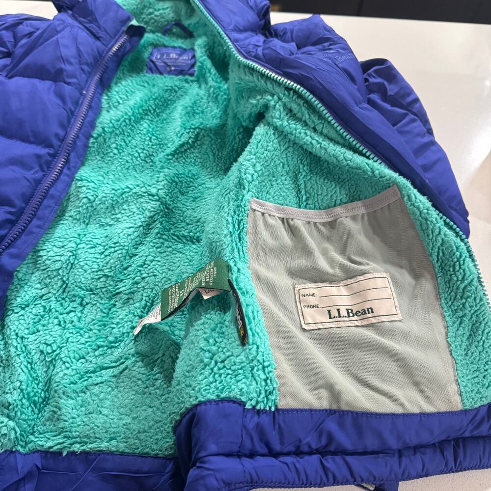 LL Bean's Down Jacket Blue with Green Interior Size S8 - Picture 5 of 8